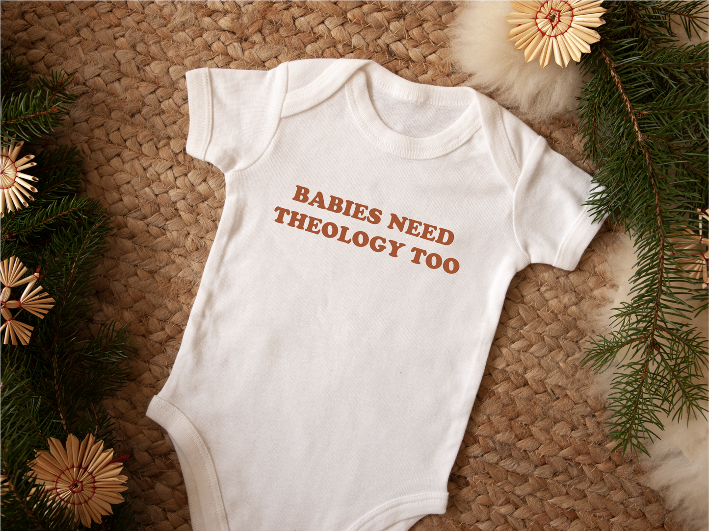 Babies Need Theology Too (orange) Onesie