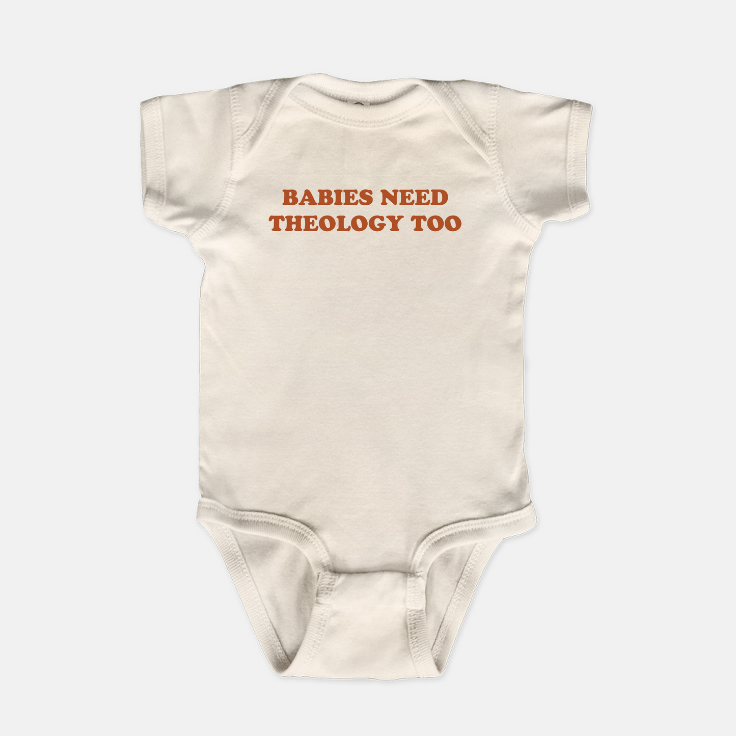 Babies Need Theology Too (orange) Onesie