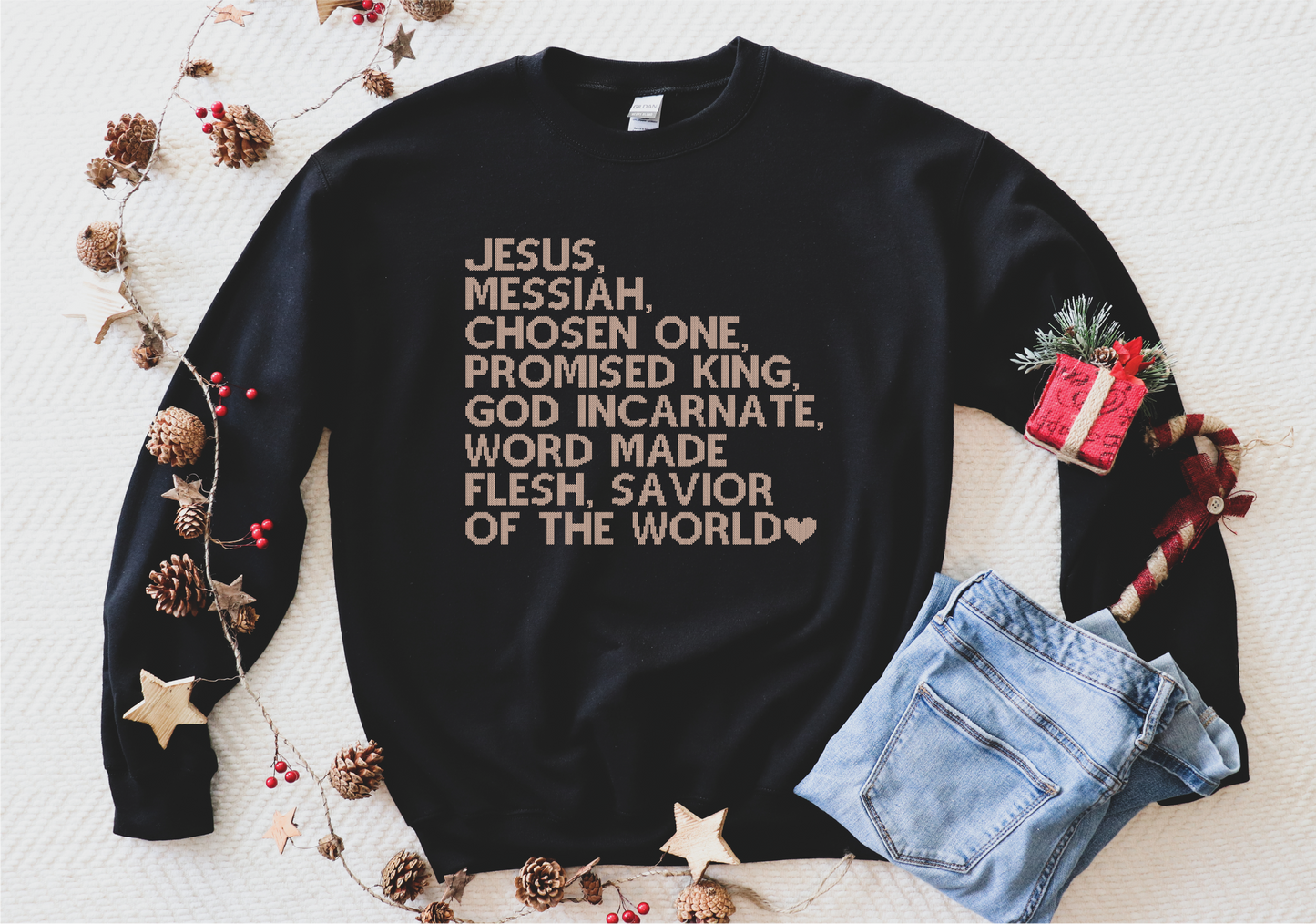 Savior of The World Cross Stitch Crewneck (pink)